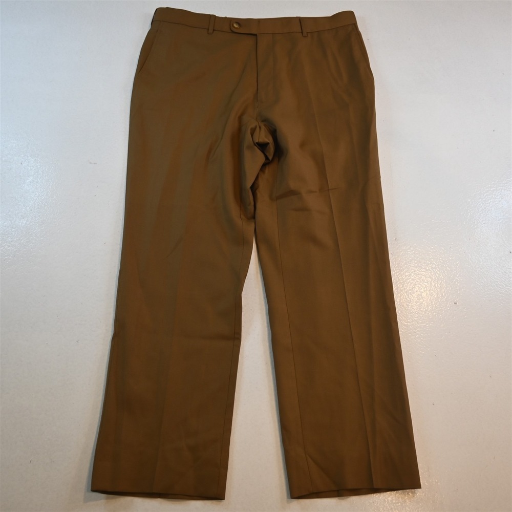 Bespoke 32x29 Tan‎ Brown Wool Flat Front Classic Dress Mens Pants